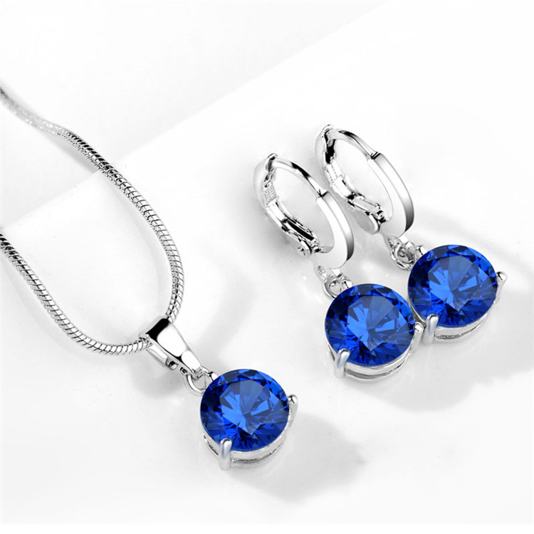 Conjunto de collar y pendientes con colgante de cristal para mujer y niña, joyería de compromiso de boda, aguja de plata 925: Bronce antiguo plateado