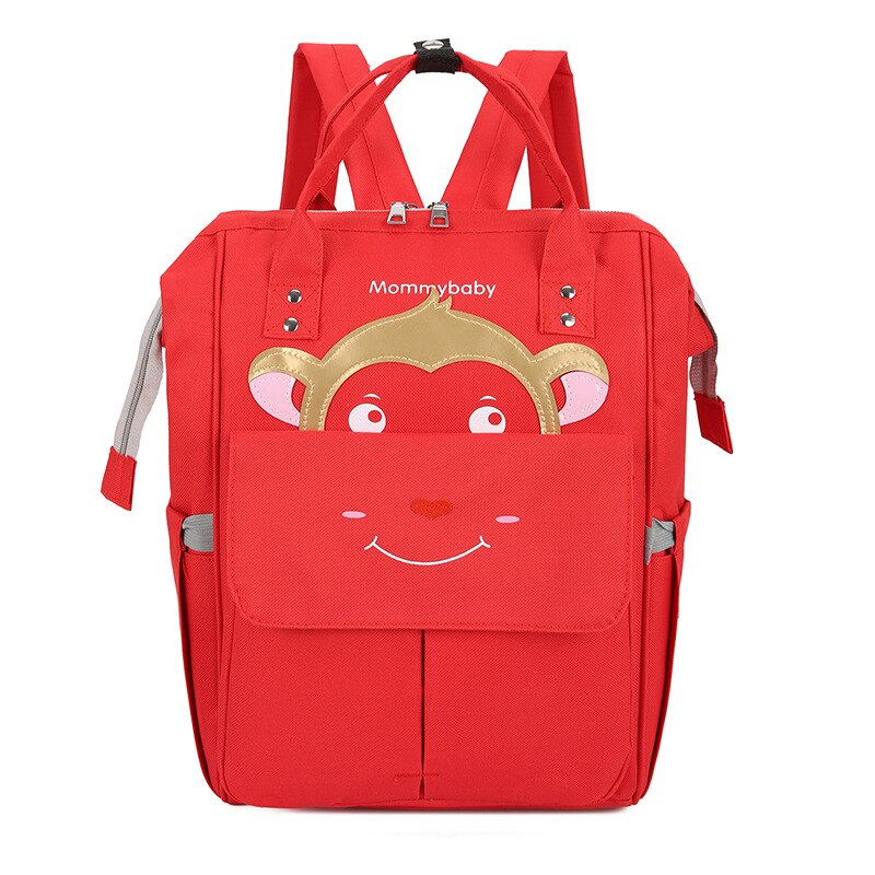 Grand sac à dos d'allaitement réglable grande capacité-Style travail sac de maman dessin animé sac de mère sac à couches multifonctionnel: Red Little Monkey