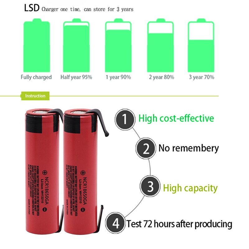 100% Original 18650 Battery NCR18650GA 3.7V 3500mAh 18650 Lithium Rechargeable Battery For Flashlight battery DIY Nickel