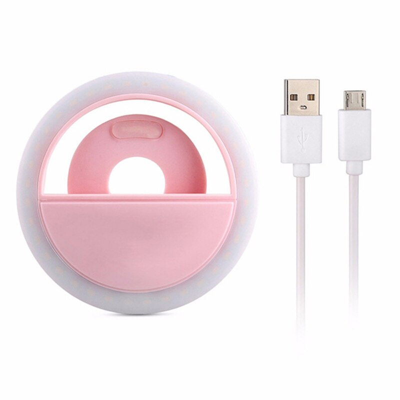 LED Selfie Ring Fill Light Beauty Enhancing Clip USB Charge Portable Soft Dimmable Light Eye Harmless For Andriod IPhone Ipad: pink