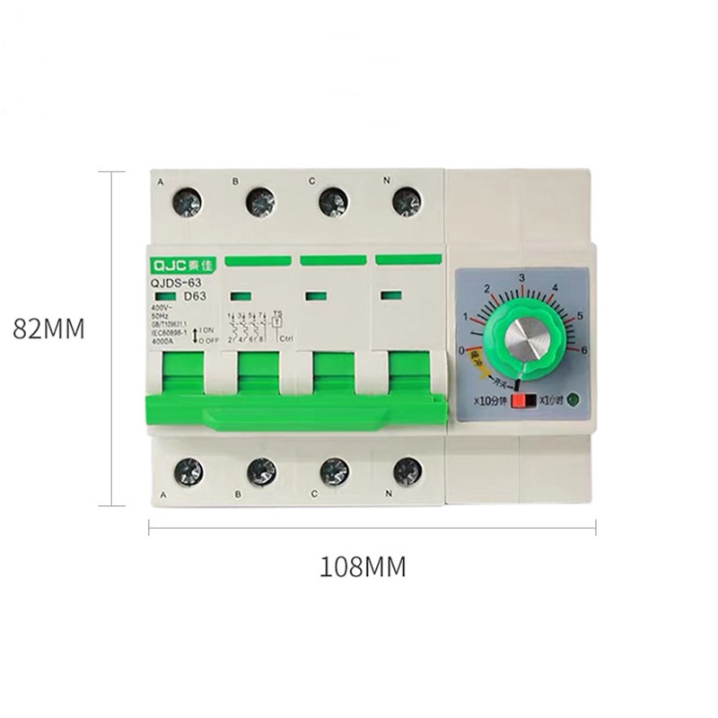 3 phase 4 wire 380V 32A,63A overload protect circuit breaker with timer function 0-60min 0-6h din type 380V timer switch