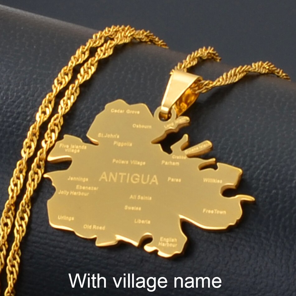 Anniyo Antigua Halsketten für Frauen Mädchen Gold Farbe Antigua Karte Anhänger Schmuck Waladli/Wadadli #135521