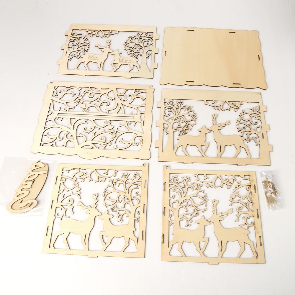 DIY Wedding Card Box Wooden Couple Deer Pattern Wedding Supplies Greeting Card Box Check-in Box Wedding Card Collection Box