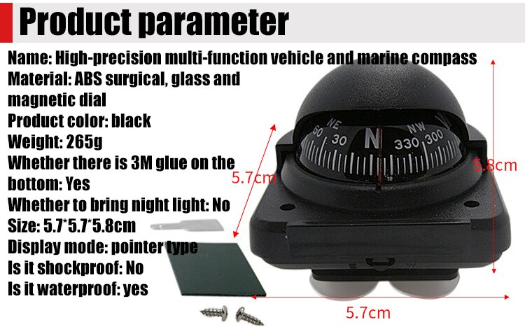 Automobile Vehicle Outdoor Direction Guidance Tool Adhesive Compass Car Interior Decor Plastic Navigation Compass Ball