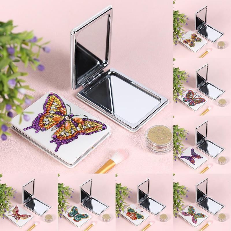Espelho de maquiagem de viagem conjunto mini espelho cosmético borboleta/coração diy pintura diamante em forma especial compõem espelhos