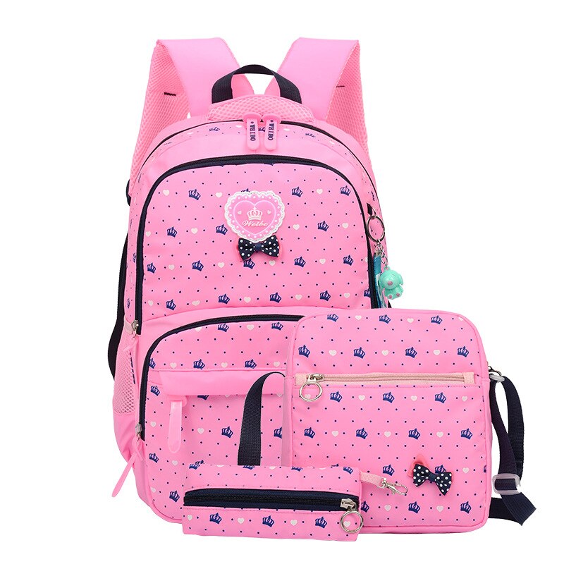 3 stks/set Crown Printing School Tassen voor Tienermeisjes Patroon Verse prinses schooltas Vrouwelijke Rugzakken mochila escolar Sac: pink