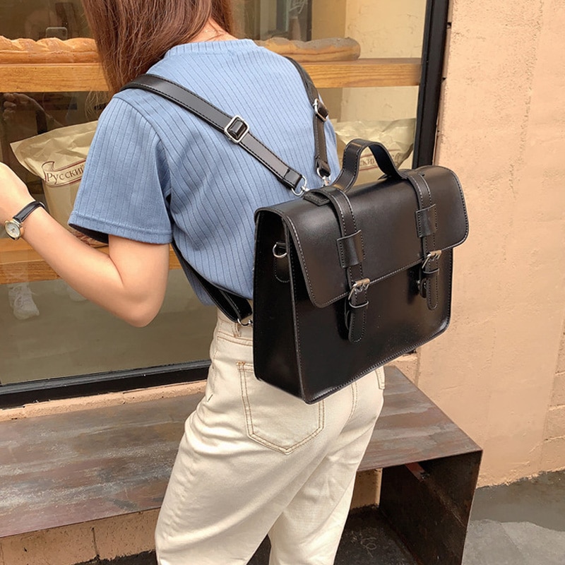 Luxe Vintage Jk Uniform Vrouwen Lederen Rugzak Vrouwelijke Grote Capaciteit Aktetas Hard Schoudertassen Messenger Bag Grote Tote