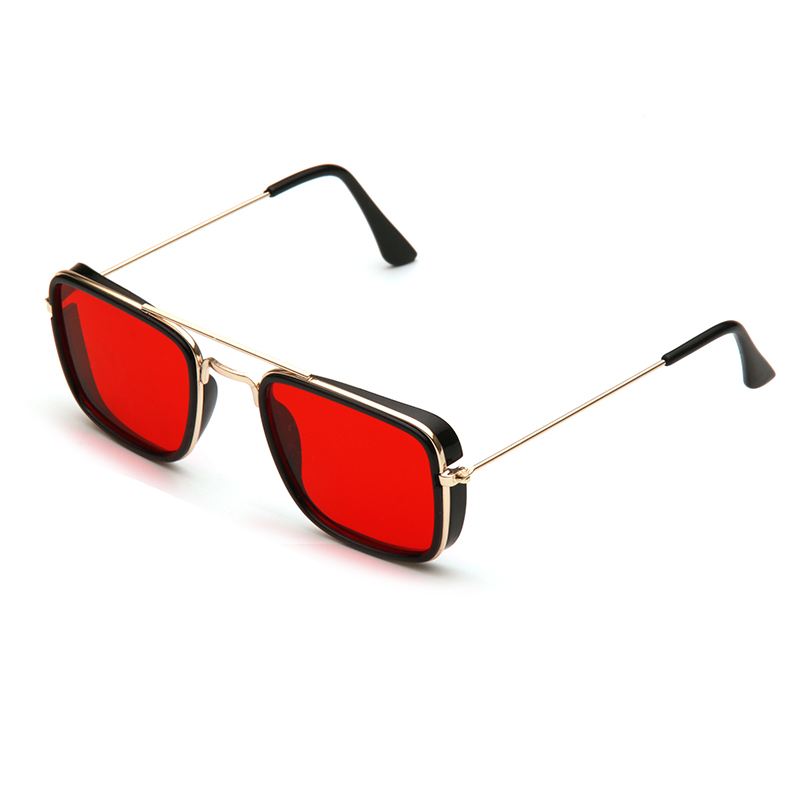 Sunglasses European and American Metal Small Square Frame Korean Version Glasses Retro Square Sunglasses UV Protection: Red
