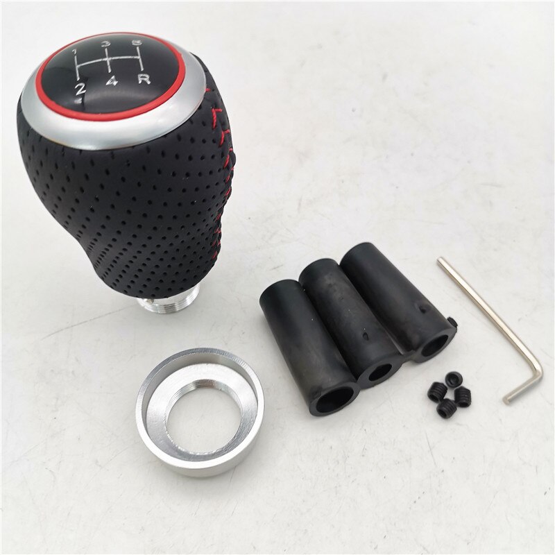 Universal 5 Speed Car Gear Shift Knob Metal Gear Black And Red Head Manual Shift Lever Knobs With 3 Adapters