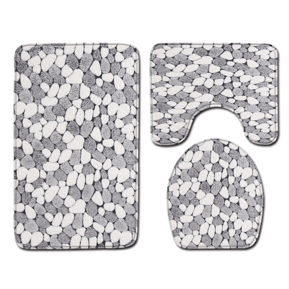 3 Piece Set Stone Printing Bath Mat Set Anti Slip Carpet Doormat Bathroom Cover Toilet Seat Mat Bath Rug Accessories for Toilet: A9 / 400MMx600MM