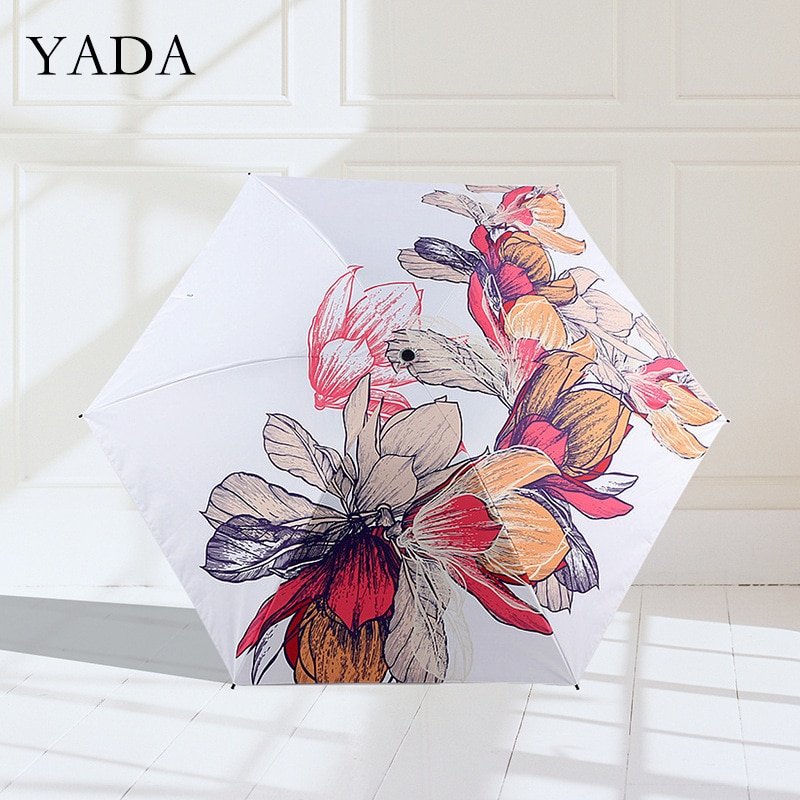 Yada ins store blomster mønster 5- folde regnfuld mini lomme paraply til kvinder mænd anti-uv små parasol plante paraplyer  yd200297