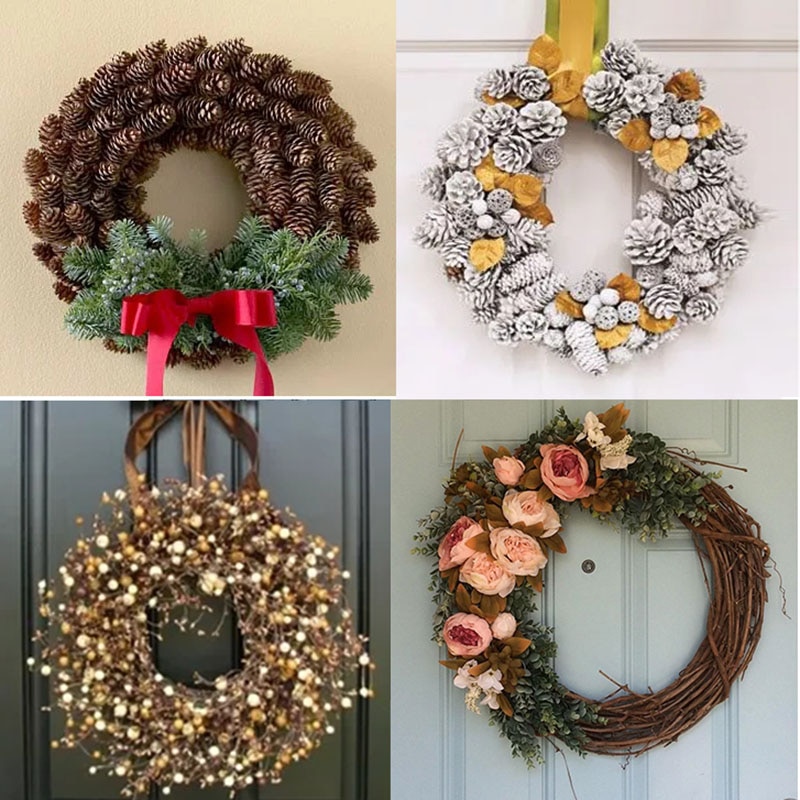 1Pc 12-20cm Christmas Wreaths DIY Handmade Garland Material Rattan Wreath for Christmas Party Door Wall Window Hanging Garland