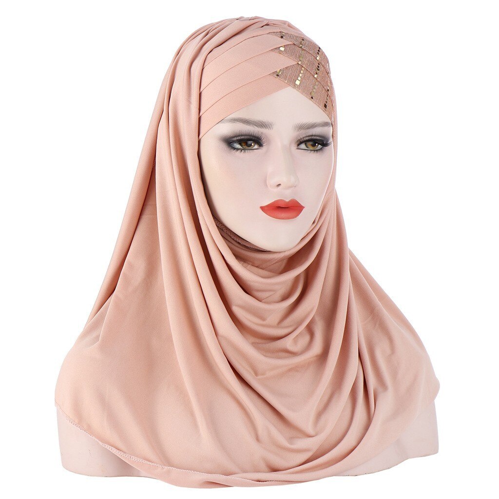 One Piece paillettes donne musulmane Hijab Amira copertura completa foulard sciarpa scialle lungo turbante velo Khimar copricapo arabo islamico: Pink