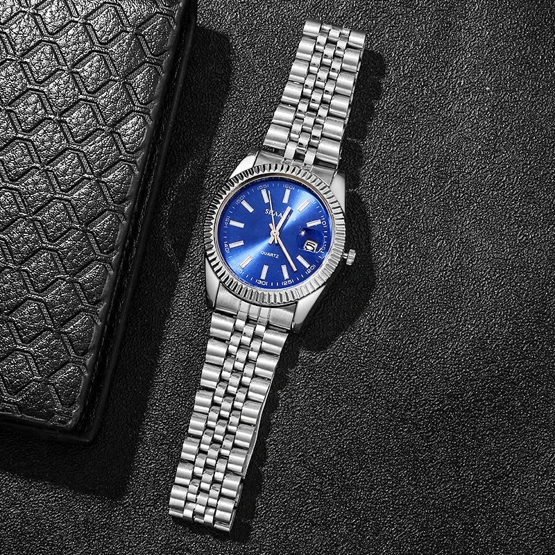 Horloges Heren Topmerk Luxe Blauw Horloge Kalender Met Roestvrij Stalen Band Business Quartz Horloge Relogio Masculino