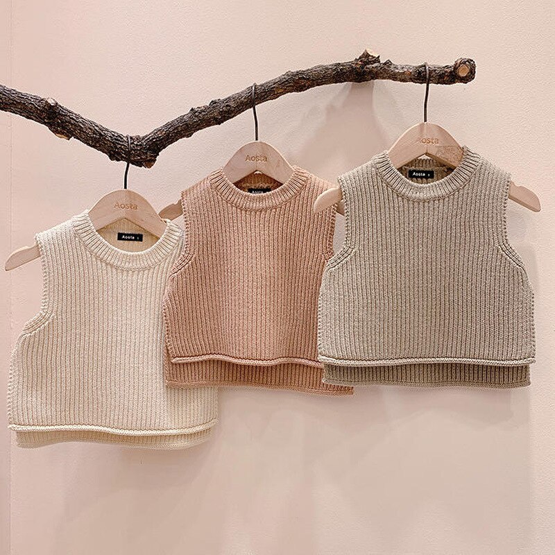 Spring Girls Knitted Vest Kids Korean Vests Children Vests