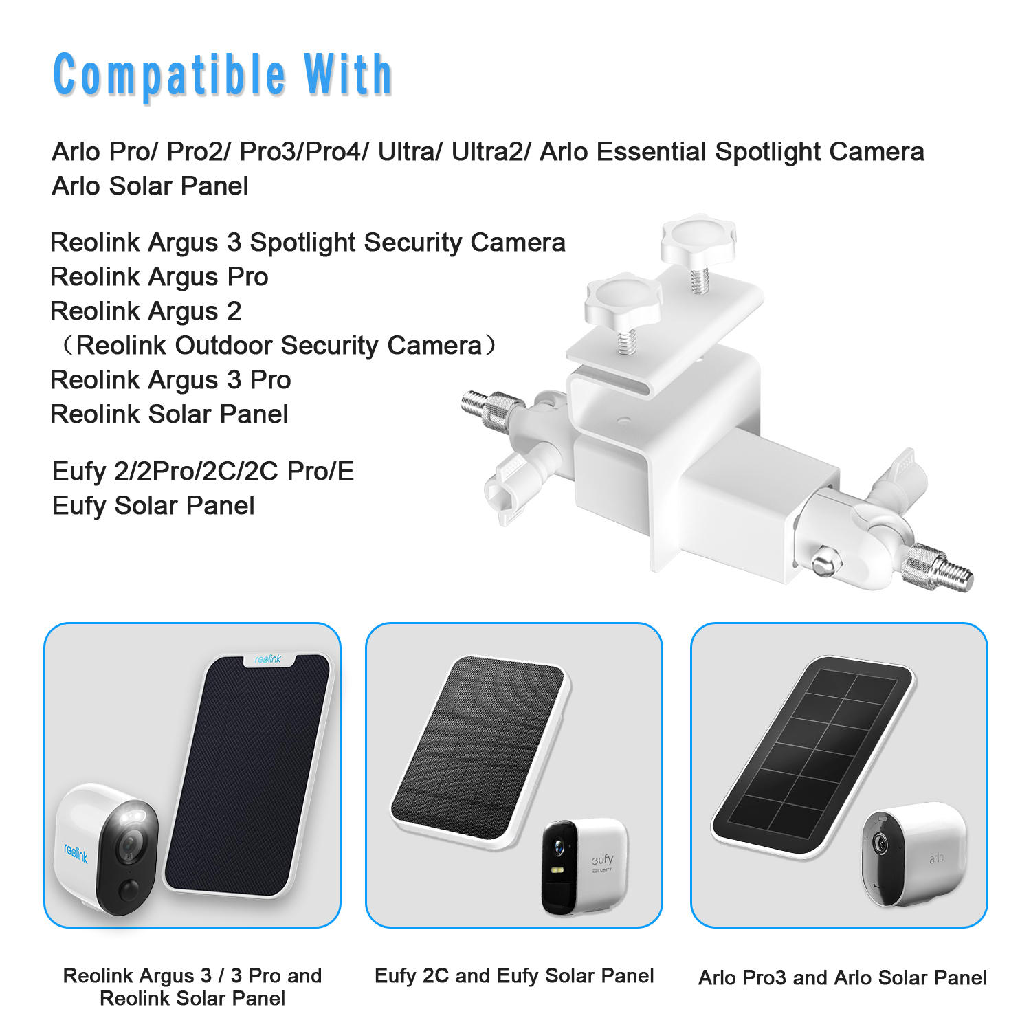 2-in-1 Outdoor Gutter Mount for Eufy Solar Panel &amp; Eufycam 2/2C/E/2 Pro/2C Pro,Double Mount 180 Degree Swivel Mounting Brackets