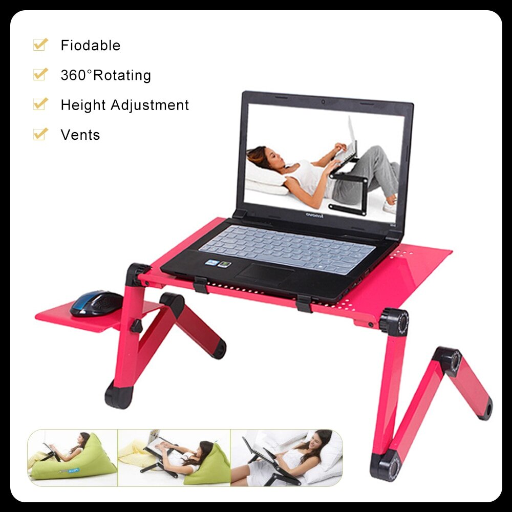 Verstelbare opvouwbare tafel voor laptop, bureau, computer, mesa, notebookstandaard, lade voor slaapbank, zwart, kantoor, slaapkamer, maat m/l, draagbaar: A-rood