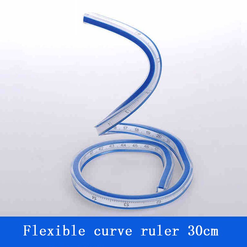 1PCS 30CM Ruler Soft Plastic Flexible Curve Ruler Blue + White MakingArchitectural Drawing Measuring Rule Office Supply