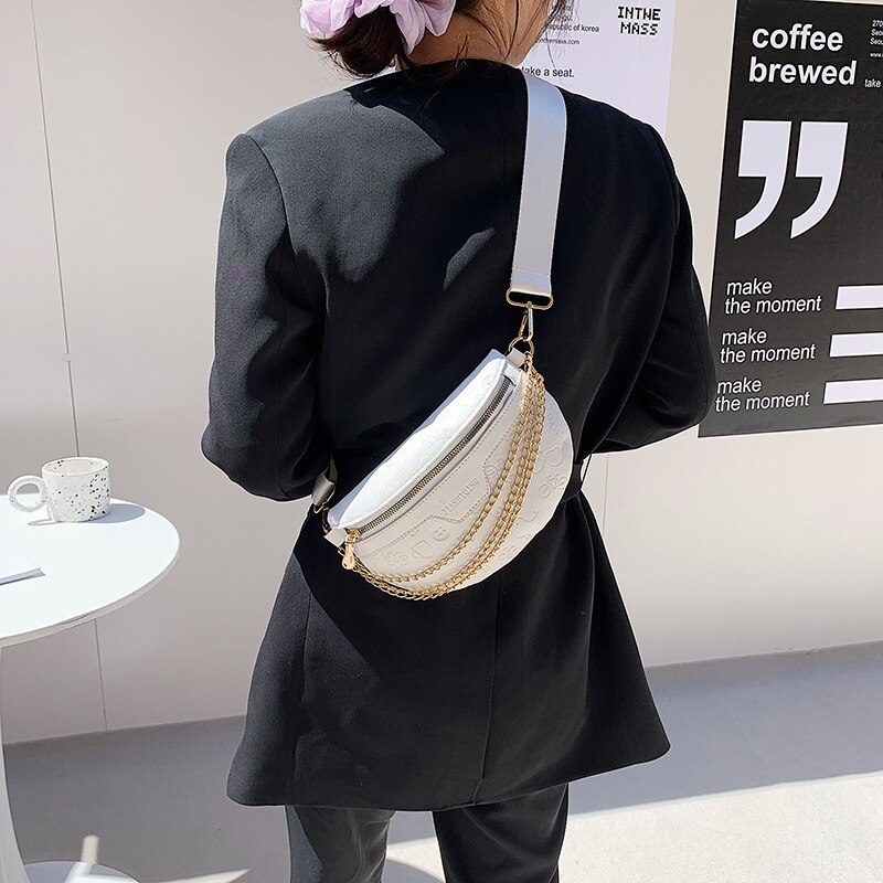 Stilvolle Tasche Weibliche Neue Schüler Westlichen Stil Brust Tasche Crossbody Einfarbig Kette Textur Beliebte Schulter Bote Tasche