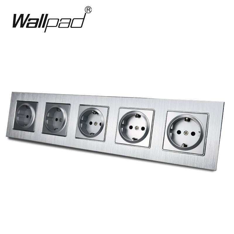 Silver Double EU Socket for EU Box Wallpad 156*86mm 110V-240V Satin Metal Panel Wall 16A Power Electrical Sockets: 5 EU Socket
