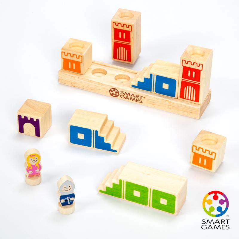 Smart Games-Camelot Jr 3-D Houten Puzzel Hardhout Game-lade, 4 torens, 3 trappen, 1 brug en 2 beeldjes Speelgoed