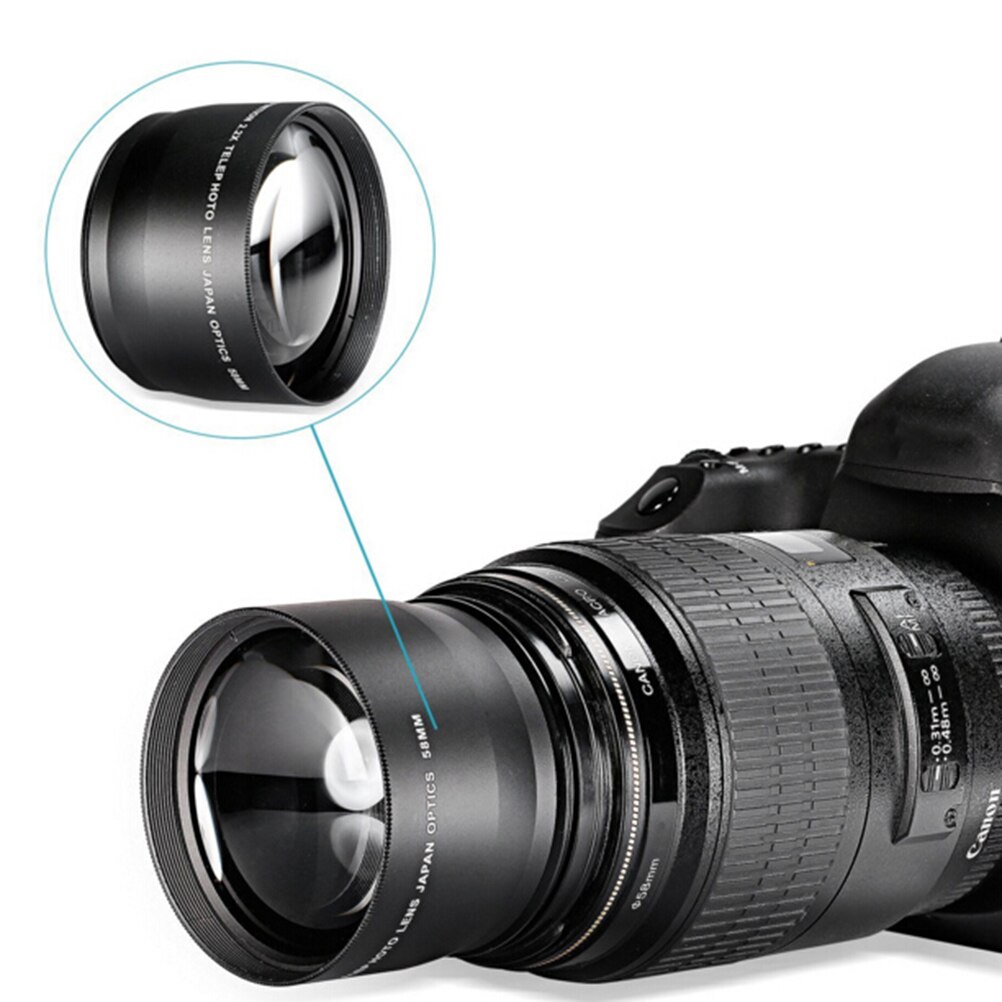 58mm2.0X Professionele Telelens + Reinigingsdoekje Voor Canon Nikon Sony Pentax