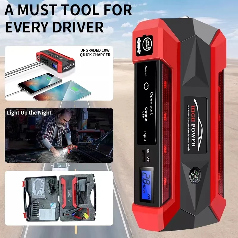 Chargeur de batterie de voiture portable, démarreur automatique pour diabétique, booster de démarrage d'urgence, alimentation, or, diesel, 12V, 30000mAh
