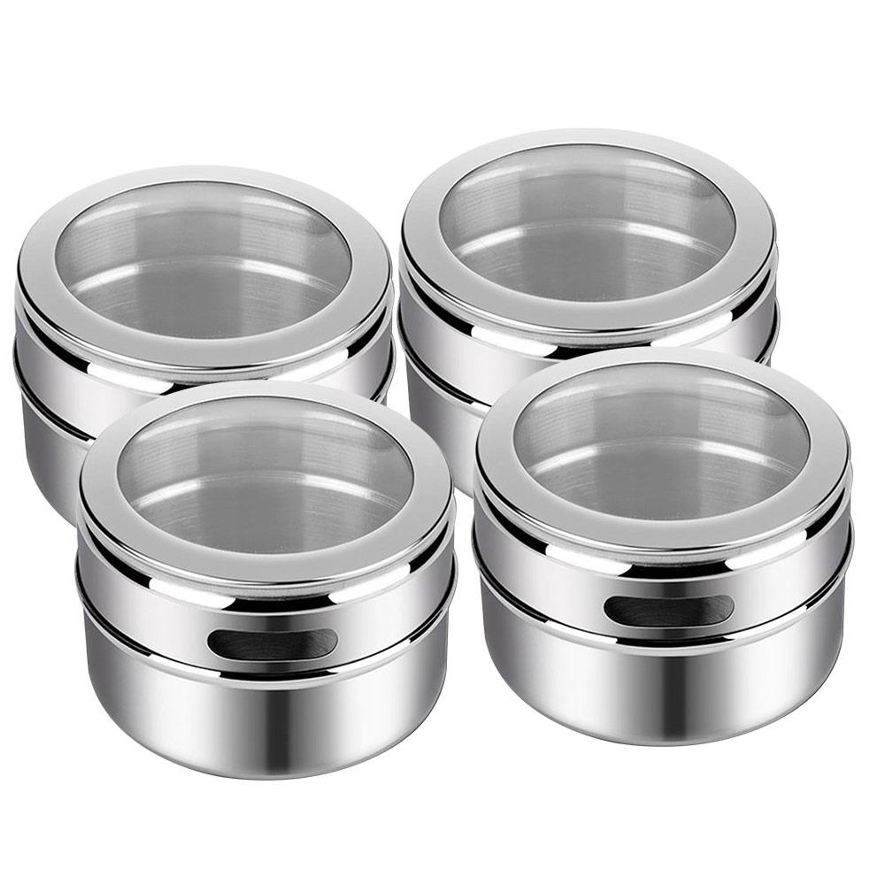 9 Uds cocina especias tarro contenedor de alimentos utensilios de cocina de pared de aceite montado en la botella para condimento caja a prueba de fugas magnético práctico: 4PCS Silver