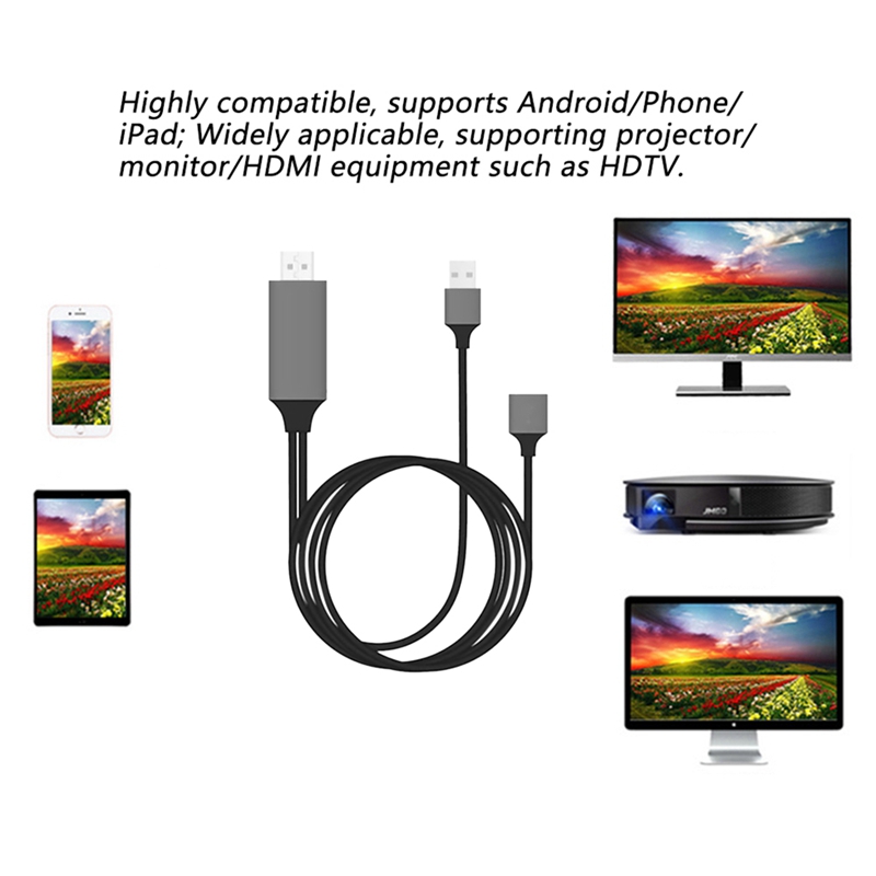 Usb-c-anschlusskabel für apple- und android-mobiltelefone mit hdmi-projektionsanschluss, dual-use-usb-buchse mit bildschirmanschluss – schwarz
