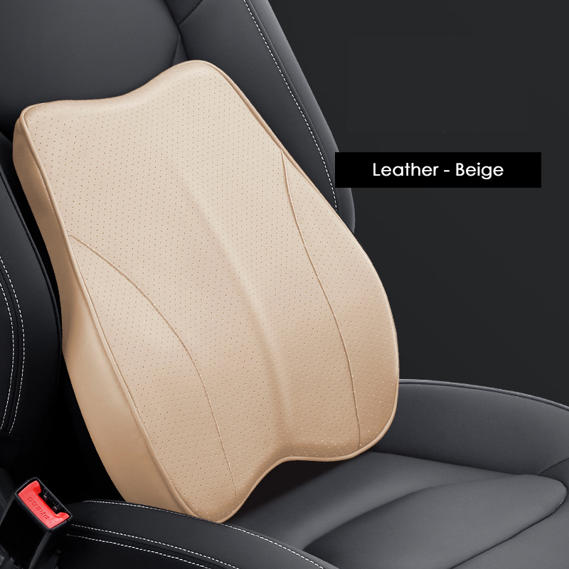 Auto Hoofdsteun Kussen Nek Massage Geheugen Lendensteun Katoen Ademend Auto Neksteun Hoofdsteun Kussen Zetel Kussen: Leather beige