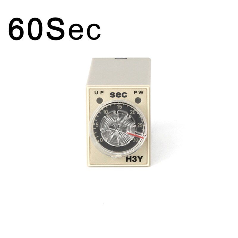 Temporizador de retardo de relé de tiempo con enchufe Base, perilla giratoria de relé de voltaje de 8 pines, 5/10/30/60 minutos/segundos, H3Y-2, AC220V, 1 Juego: 0-60S