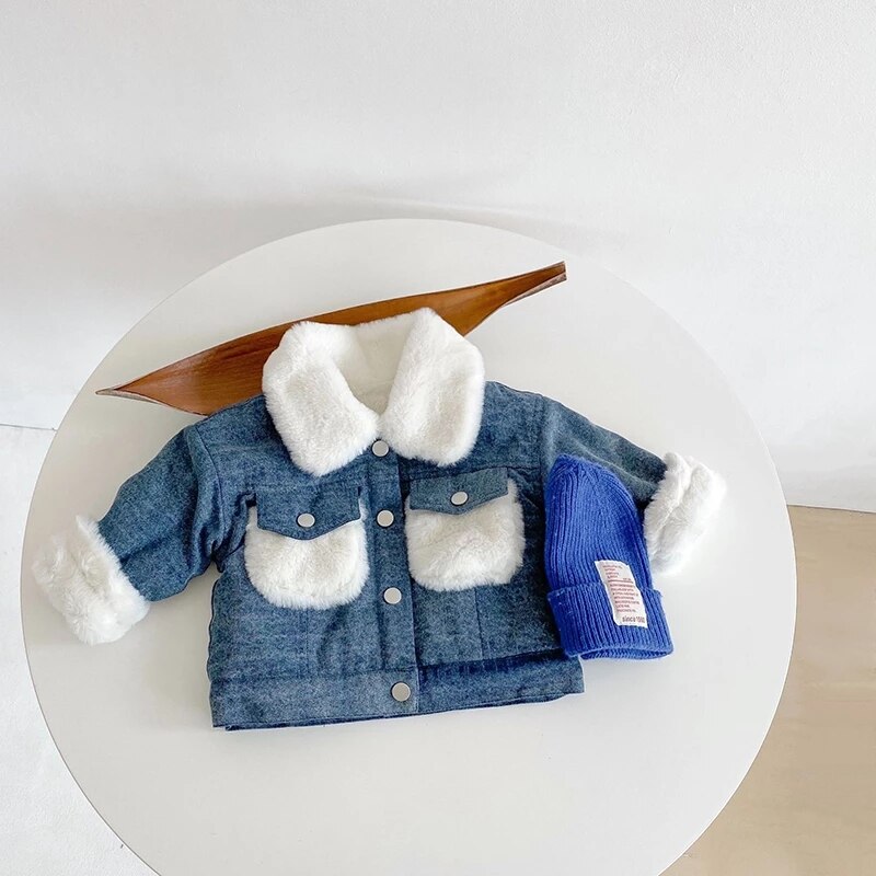 Casaco de bebê inverno engrossado colete da criança roupas do bebê primavera outono 2021 bebê menina menino denim jaqueta mangas compridas cardigan