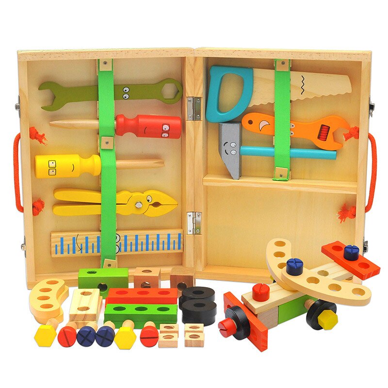 Kids DIY Tool Set Kit Educational Toys Simulation Repair ToolBox Wooden Game Learning Engineering Puzzle Toys for Boys: Default Title