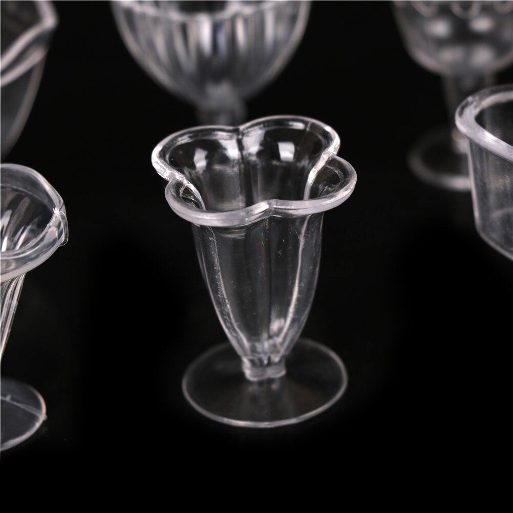 6PCS Mini Cup Transparent Plastic Doll House 1:12 Clear Mini Wine Cup Ice Cream Sundae Cup Doll House Miniature Cups