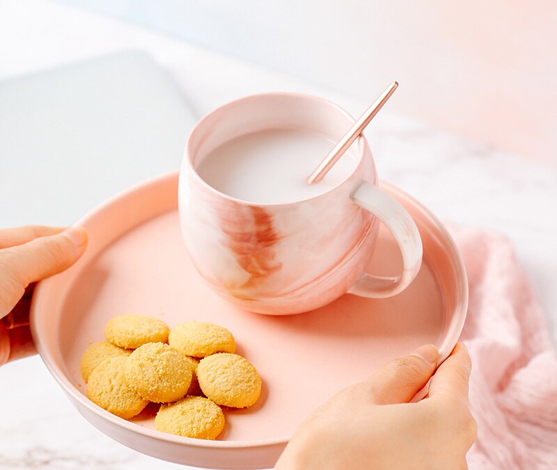 Naturlig marmor porslin kaffekopp, te mjölk koppar och muggar rosa frukost keramik kopp bröllop