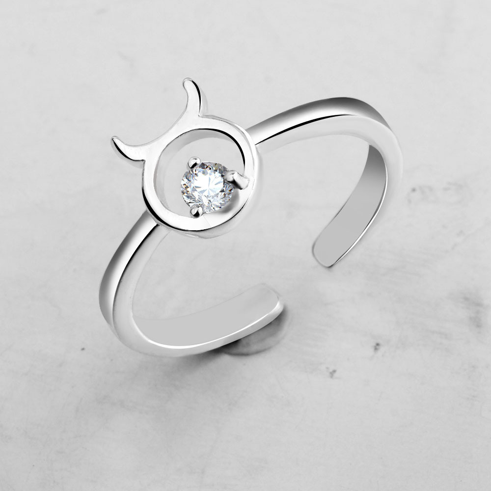 Silver Plated 12 Constellation Crystal Rings For Women Capricom Aquarius Pisces Sign Ring Zodiac Star Open Bague Birthday