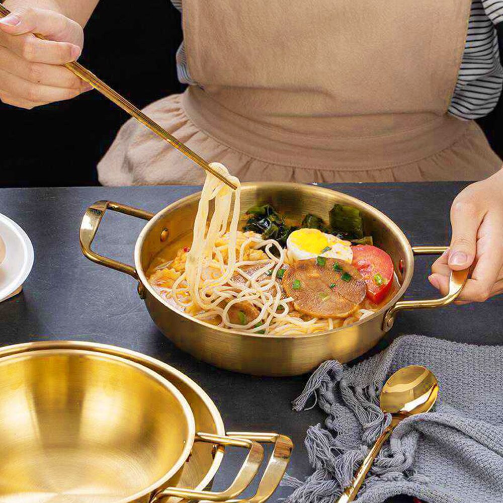 Stainless Steel Potted Dishes Thickened Seafood Grill Pan Double Ear Golden Ramen Soup Pot Instant Noodle Pot Mini Pot