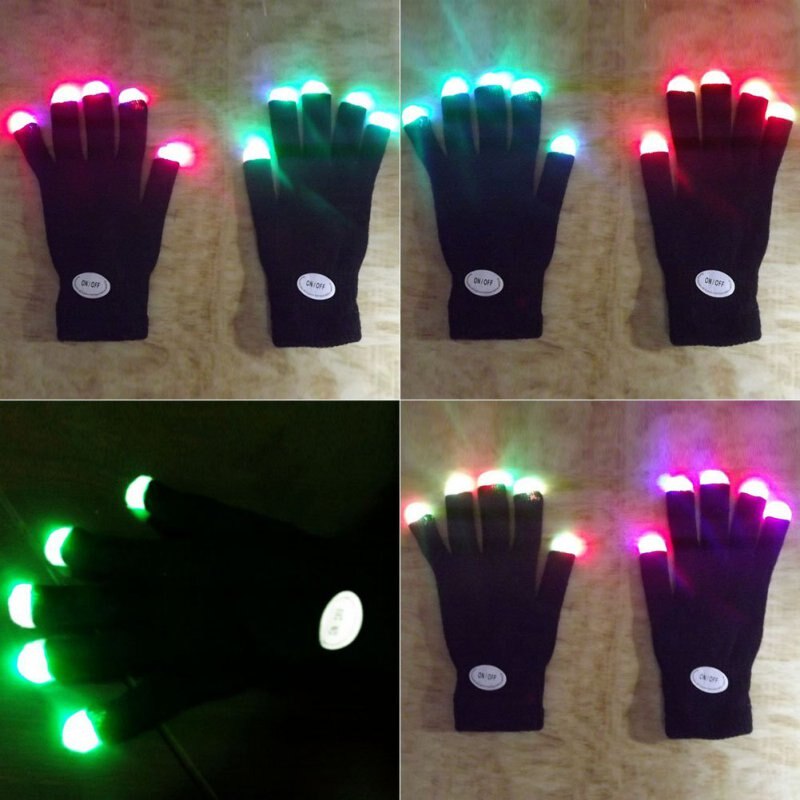 1 Pair of Colorful LED Gloves Rave Light Finger Lighting Flashing Gloves Unisex skeleton Glove Outdoor Fishing gloves