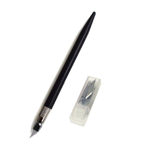 Plastic Handvat Hobby Mes Set Cutter Gereedschap Ambachten Scalpel Graver + 12 stks Blade Voor PCB Reparatie Mulit Pen Film Houtsnijwerk Tool: Black