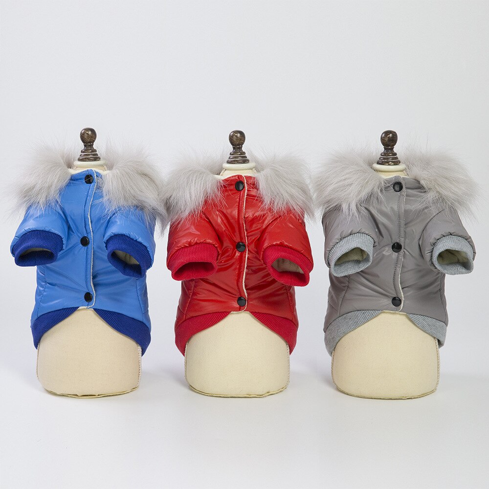Waterproof Dogs Bread Clothing Pet Fur Collar Parkas Dog Winter Polyester Classic Coat Puppy Red Reversible Wear Pet Custome