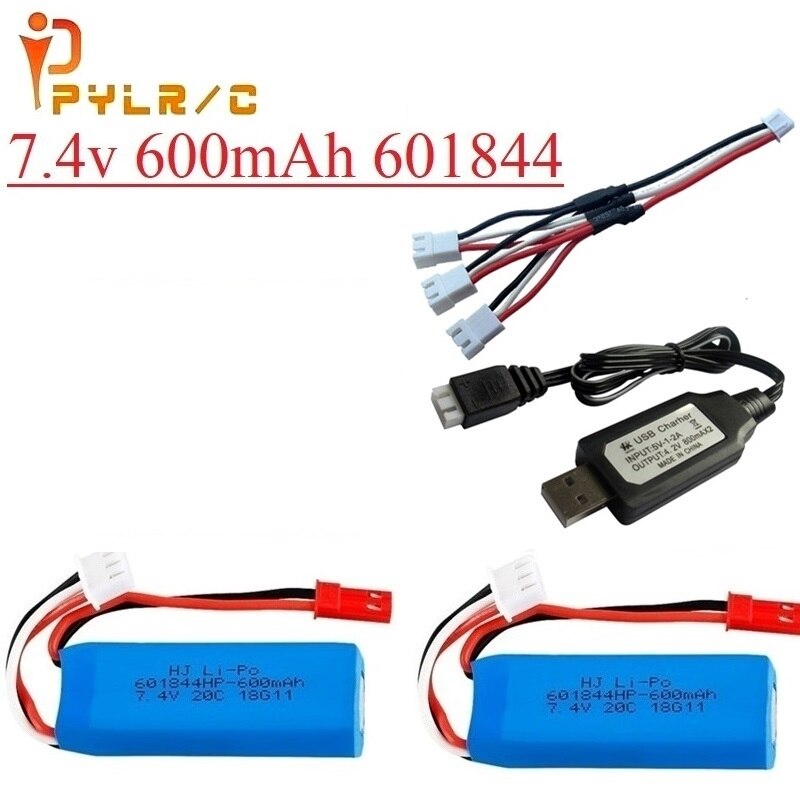 Upgrade 7.4V 600mAh 601844 Lipo Battery with USB charger for WLtoys K969 K979 K989 K999 P929 P939 RC Car Parts 2s 7.4v Battery: 2B USB C