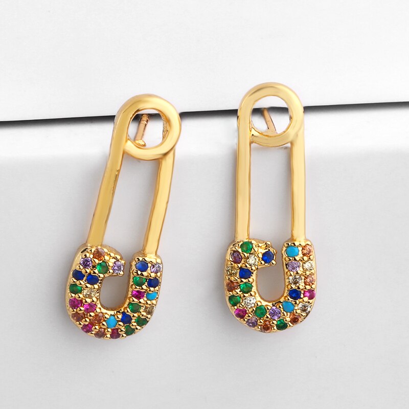 FLOLA Rainbow Gothic Cross Earrings Gold Tiny Stud Bar Earrings Aretes De Moda Huggie Jewelry Woman Cheap Stud Earrings ersq30: q31 pin