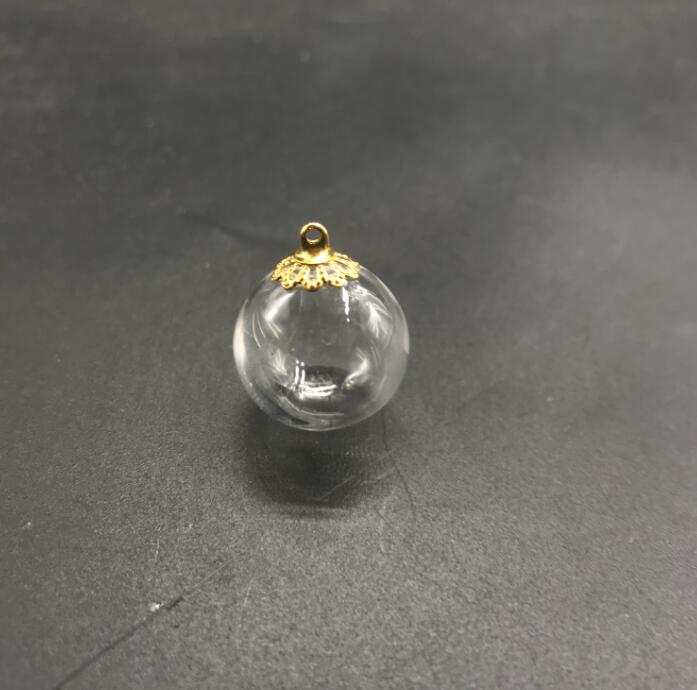 3pcs 18mm Round shape hollow glass ball with beads cap set glass globe glass vials pendant glass bottle globe jewelry findings: lace gold cap