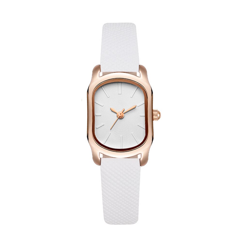 Relojes pequeños negros a la para mujer, relojes de pulsera de cuero Vintage para mujer, reloj de pulsera de cuarzo femenino Retro con esfera ovalada Simple: Blanco