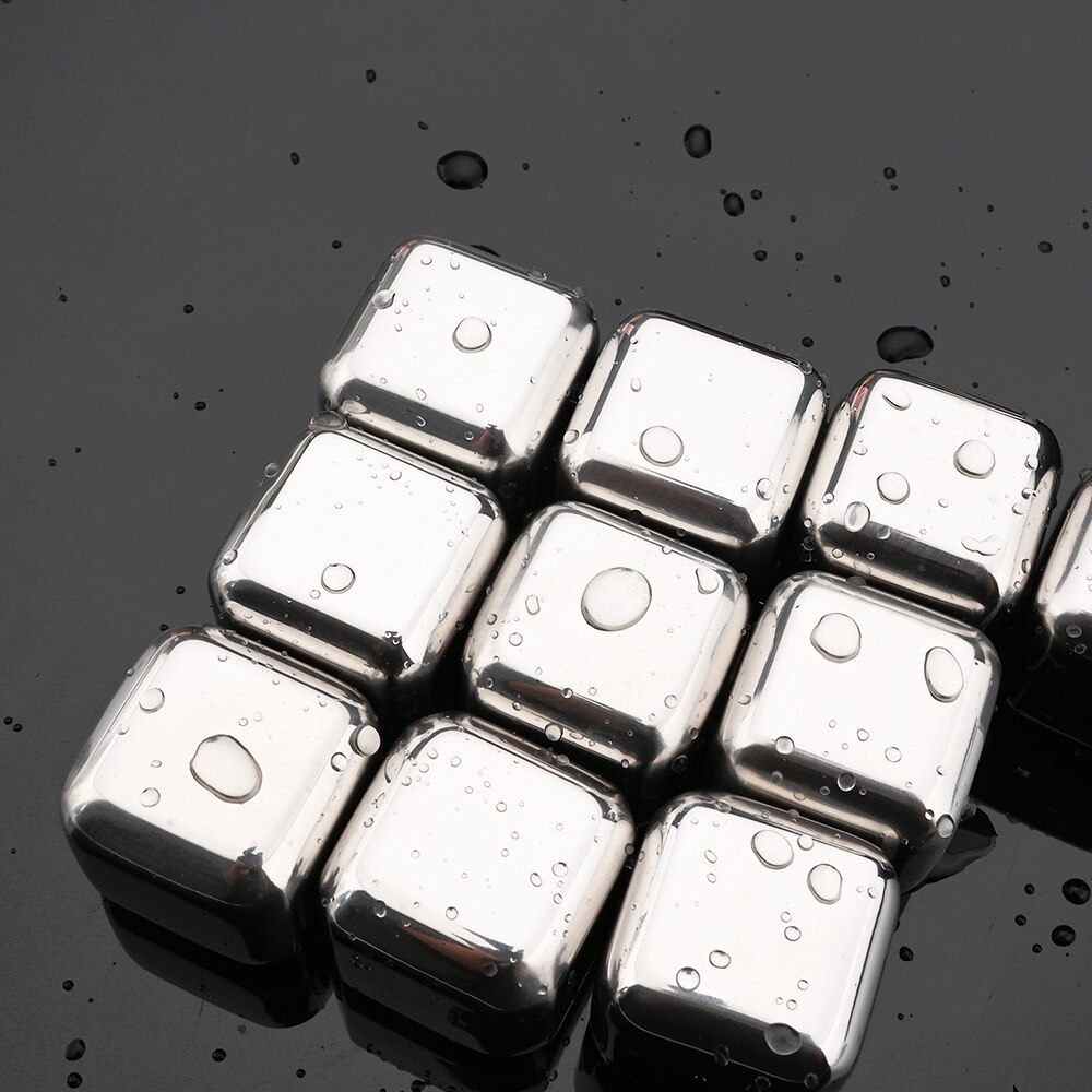 Reusable Cooler 304 Stainless Steel Ice Cubes Whiskey Stones with Tongs for Whiskey Wine and Cocktail Bar Utensils Set Best