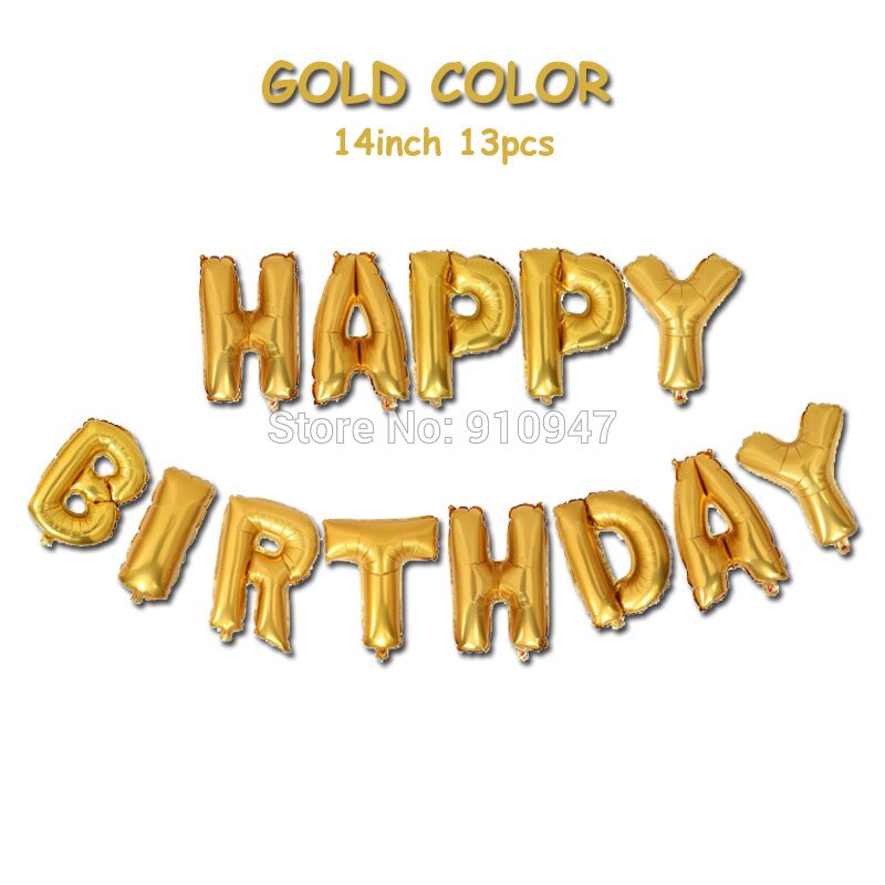 Yatuyt tillykke med fødselsdagen ballon luft bogstaver alfabe sølv guld folie balloner 14 tommer fest dekorationer børn toya globos ballon: Guldfarve