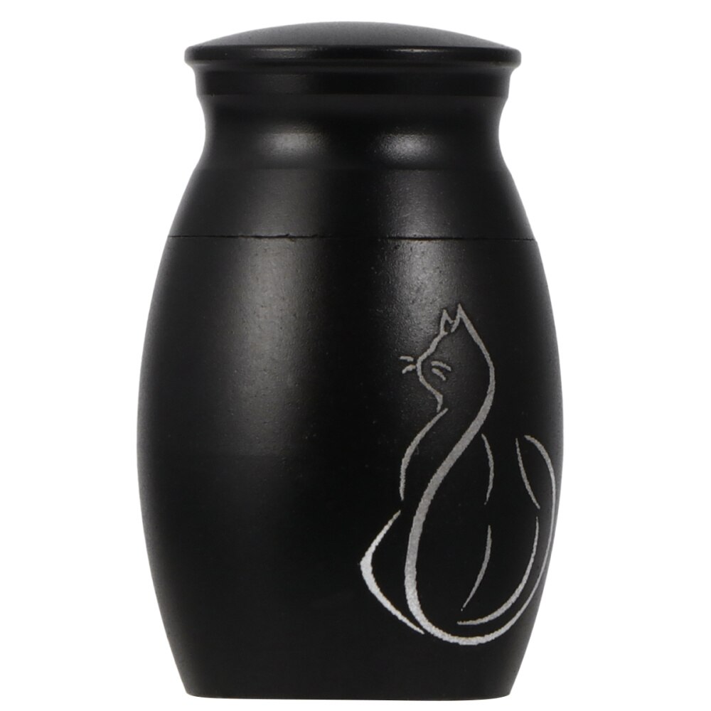 Pet Stainless Steel Cinerary Funerary Urn Jar Kitten Printed Urn Container with Opening Screw Lids (Black)