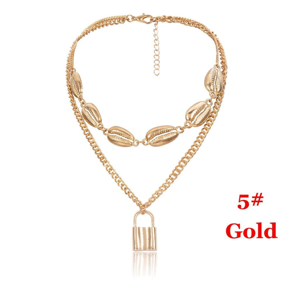 1Pcs Punk Jewelry Gold Silver Color PadLock Pendant Necklace Stainless Steel Rolo Cable Chain Necklace