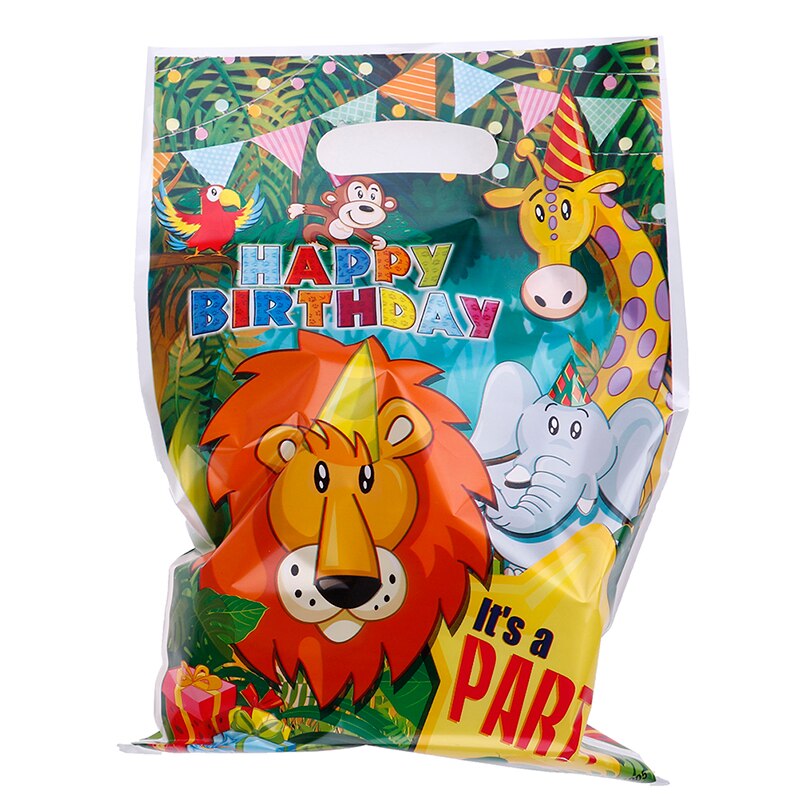 10pcs Safari Animals Bags Plastic Loot Bags Candy Bag Kids Birthday Decor