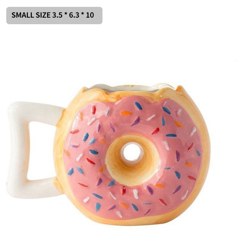 Ceramic Cup Bread Donut Shape Mug Biscuit Milk Coffee Tea Mug with Handle Handmade Glass Office Home Desktop Decor Cup: Pink / S